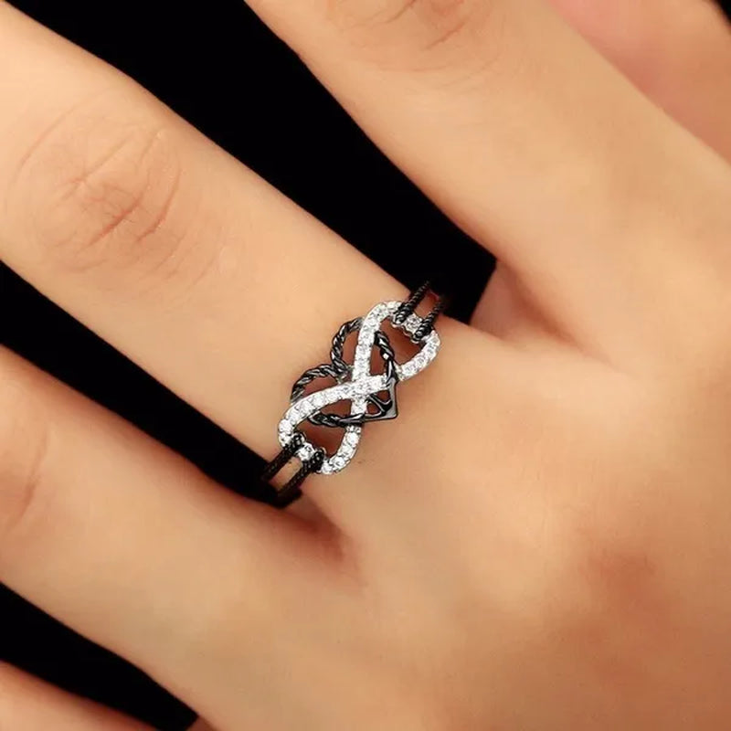Exquisite 925 Sterling Silver Rings Infinite Love Motif Two-tone Anchor Heart Promise Anniversary Engagement Wedding Jewelry Ring Gift For Women Size 6 - 10