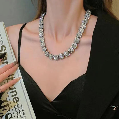 12mm Iced Out Square Tennis Chain Necklace,Diamond Cuban Link Necklace Hip Hop Jewelry with For Men Women Charm Jewelry