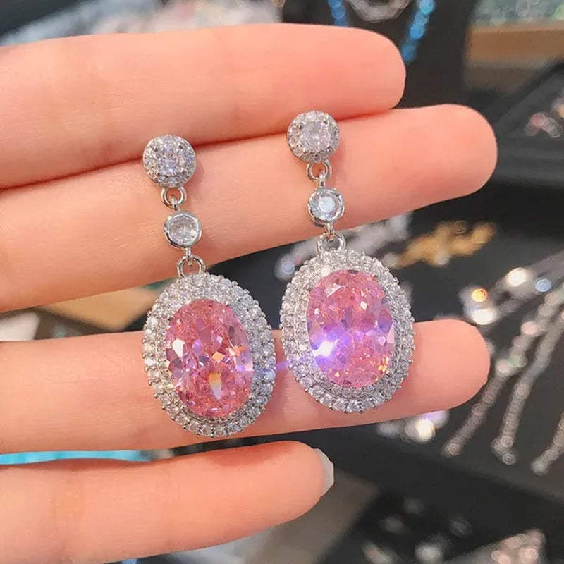 Bridal Wedding Earrings for Women 4 Prong Setting Oval Citrine Pendant Silver Plated Micro Pave Lab Diamond Yellow Gemstone Drop Earrings