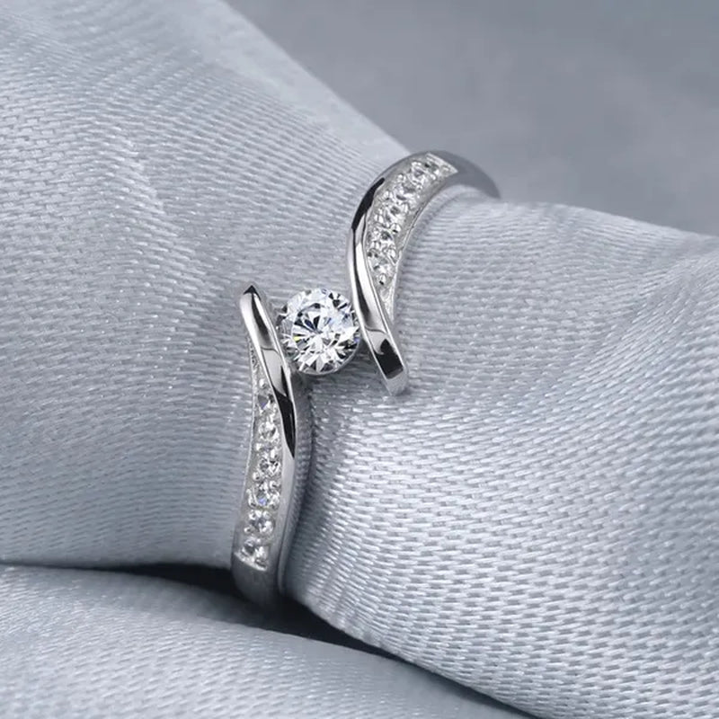Women Everydaywear ClassicStyle 925 Sterling Silver Diamond Ring