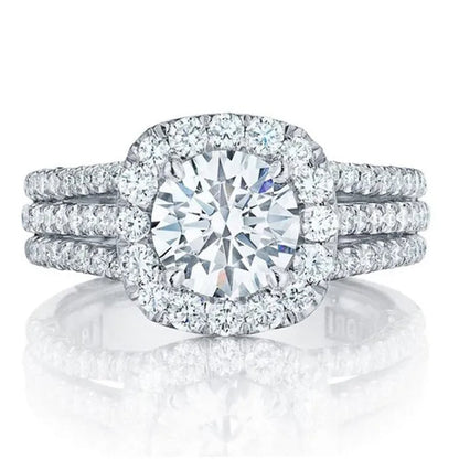Trendy silver 4 Prong Setting 1.5 Ct zircon Side Micro Pave 3 Row Moissanite Rings for Women Engagement/wedding/casual/party Jewelry
