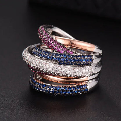 Gloriya Luxury Indian Yellow Gold Plated Women Statement Jewelry Micro Pave African Tiny AAA Cubic Zirconia Wedding Party Large Finger Ring for Ladies