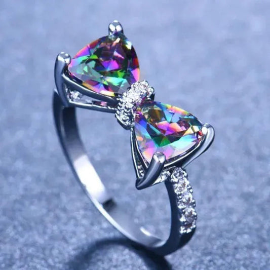 New Cute Women Ring 925 Sterling Silver Bowknot Topaz Rings Girl Daily Casual Party Gemstone Rings Jewelry Gift