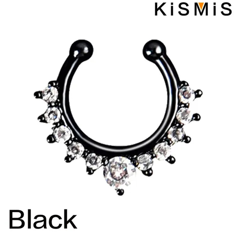 KISMIS 1PC/2Pcs Fashion Alloy Diamond Nose Rings Lip Ring Sexy Faux Septum Rings Fake Piercing Women Man Unisex Earring