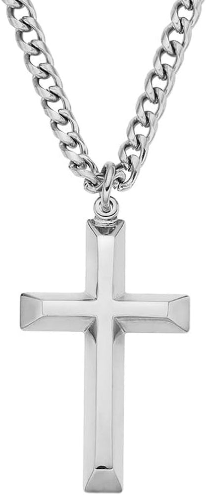18K Gold Plated Cross Necklace for Men & Boys –Stainless Steel or Gold Plated Pendant with Durable Curb Chain – 18" to 24" Length – USA Faith-Based Brand