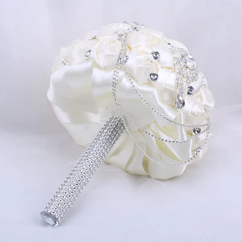 21CM Beautiful Rhinestone Tassel Wedding Bouquet Diamond Brooch Bouquet Satin Rose Bridal Holding Flower DIY Wedding Supplies