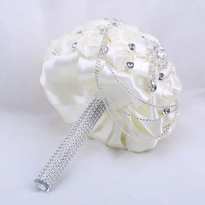 21CM Beautiful Rhinestone Tassel Wedding Bouquet Diamond Brooch Bouquet Satin Rose Bridal Holding Flower DIY Wedding Supplies
