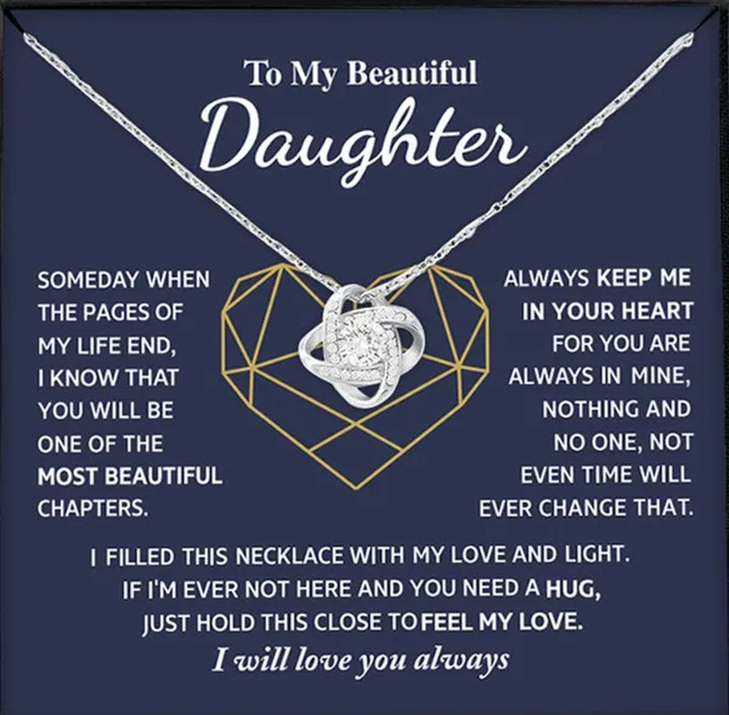 To My Beautiful Daughter S925 Sterling Silver Cubic Zirconia Knot Necklace Daughter Birthday Gift Ideas Message Card Gifts