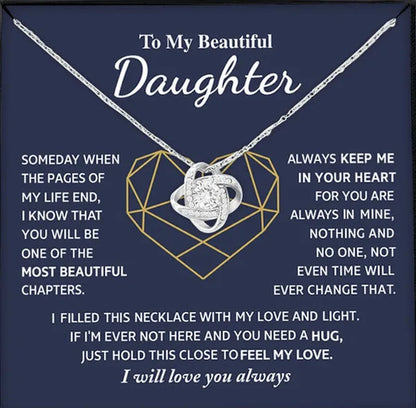 To My Beautiful Daughter S925 Sterling Silver Cubic Zirconia Knot Necklace Daughter Birthday Gift Ideas Message Card Gifts