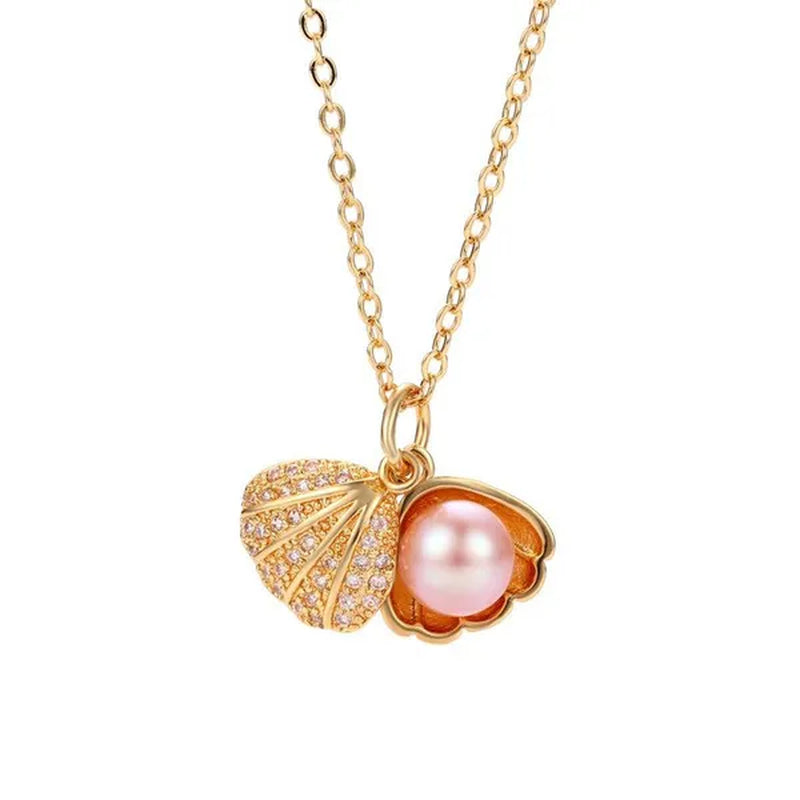 Exquisite Romantic Shell Pendant Women's Necklace Creative Fashion Faux Pearl Silver Plated Jewelry Accessories Birthday Gifts