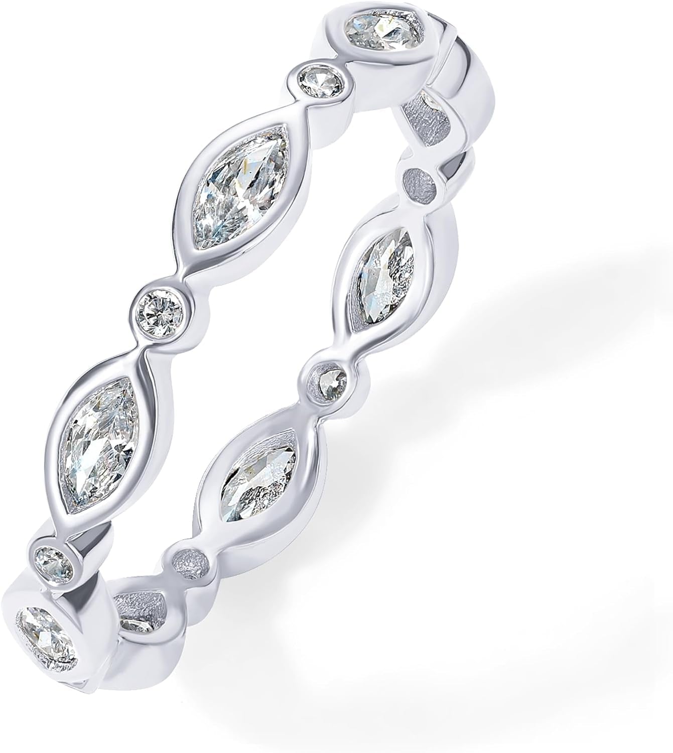 14K Gold Plated Cubic Zirconia Stackable Ring | Marquise Eternity Band for Women | Plated Gold Stacking Ring