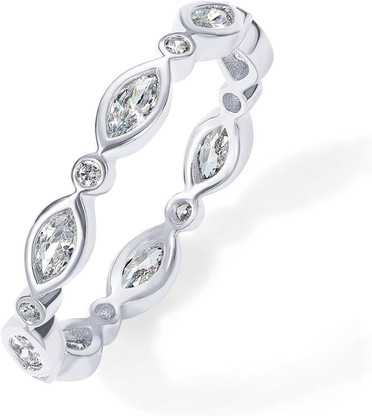 14K Gold Plated Cubic Zirconia Stackable Ring | Marquise Eternity Band for Women | Plated Gold Stacking Ring