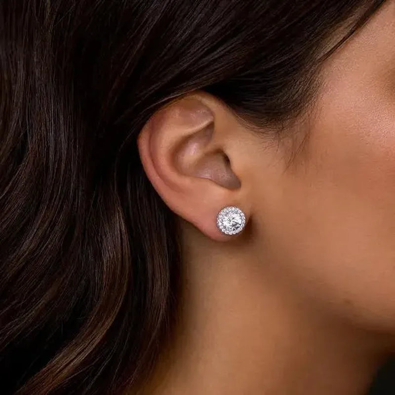 2 Ct Halo Bridal Stud Earrings Round White Cubic Zirconia Silver Plated Wedding Engagement Bridesmaid Wedding Jewelry Bridal Jewelry Halo Bridal Studs Bridesmaid Earrings Wedding Cubic Zirconia Studs Rose Gold Plated Zircon Stud Earring