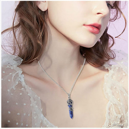 Crystal Necklaces for Women, Flower Wrapped Crystal Point Pendant Necklace, Healing Crystal Stone Necklace for Spiritual