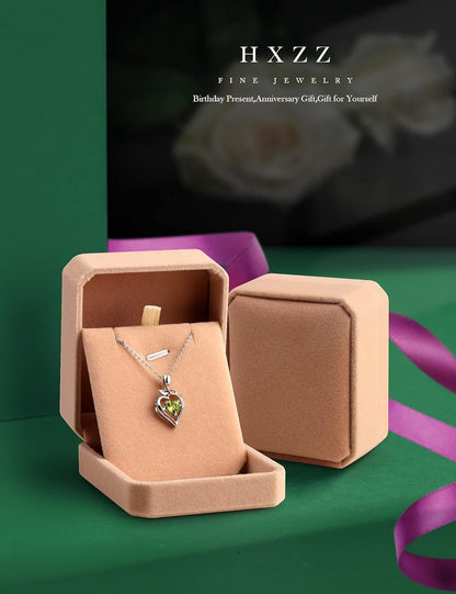 Fine Jewelry Birthstone Natural Peridot Necklace Sterling Silver Rose Flower Heart Gemstone Pendant Anniversary Birthday Gifts for Women Her Girls Wife Mom