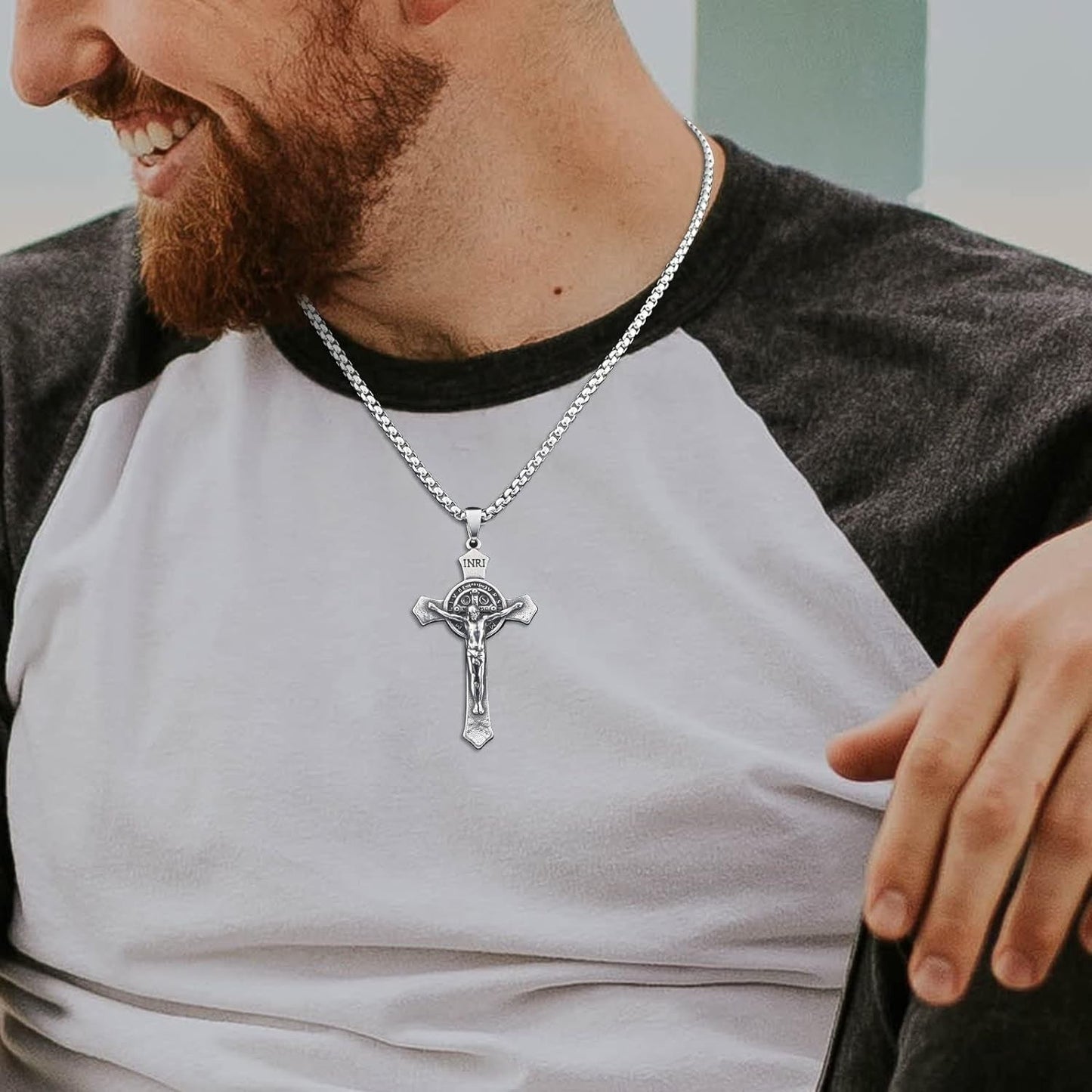 St Michael Necklace for Men, Archangel Saint Michael Pendant Medal in Stainless Steel