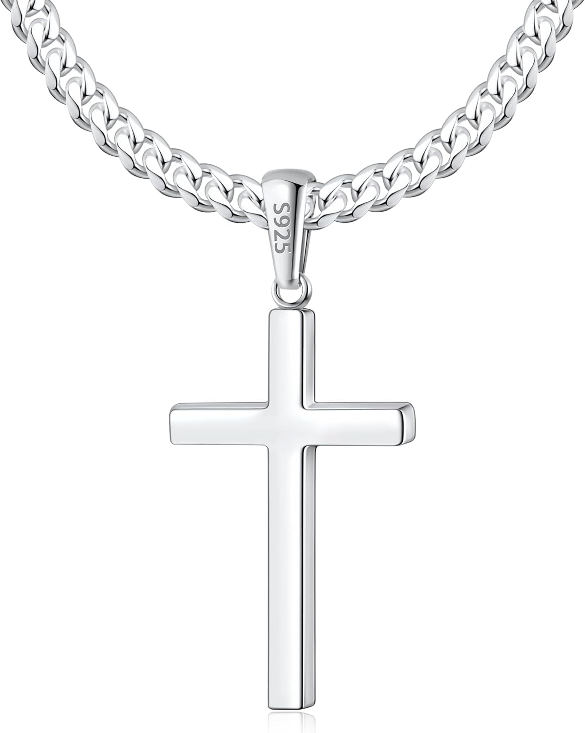 S925 Sterling Silver Thick Cross Necklace for Men, 18K Gold Plated Sterling Silver Cross Necklace with World'S Top 4Mm Cuban Chain for Men Boys Women, Minimalist Trendy Necklaces 16-26 Inch