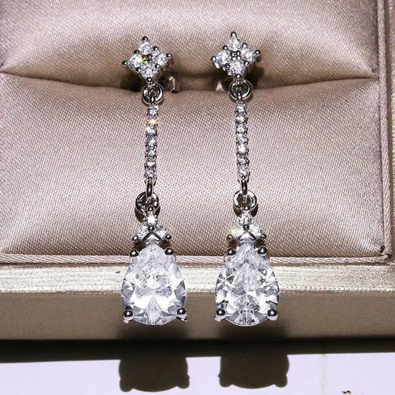 Trendy Teardrop Cubic Zirconia Dangle Earrings for Women Bridal Wedding Earrings Drop Earrings