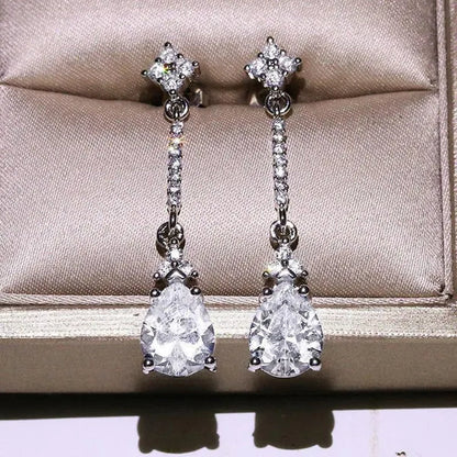 Trendy Teardrop Cubic Zirconia Dangle Earrings for Women Bridal Wedding Earrings Drop Earrings