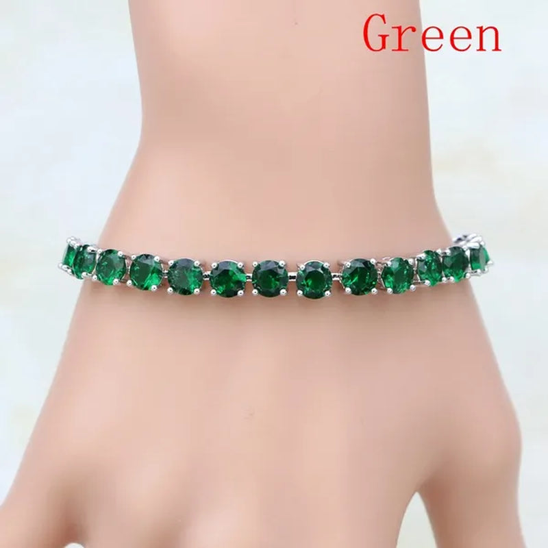 925 Sterling Silver Jewelry Black Sapphire White Topaz round Link Chain Bracelet 7 Inch for Women Wedding Free Gift Box