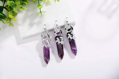 Crystal Necklace Flower Wrapped Point Pendant Necklaces Reiki Healing Crystals Stone Necklaces Gemstone Quartz Jewelry for Women