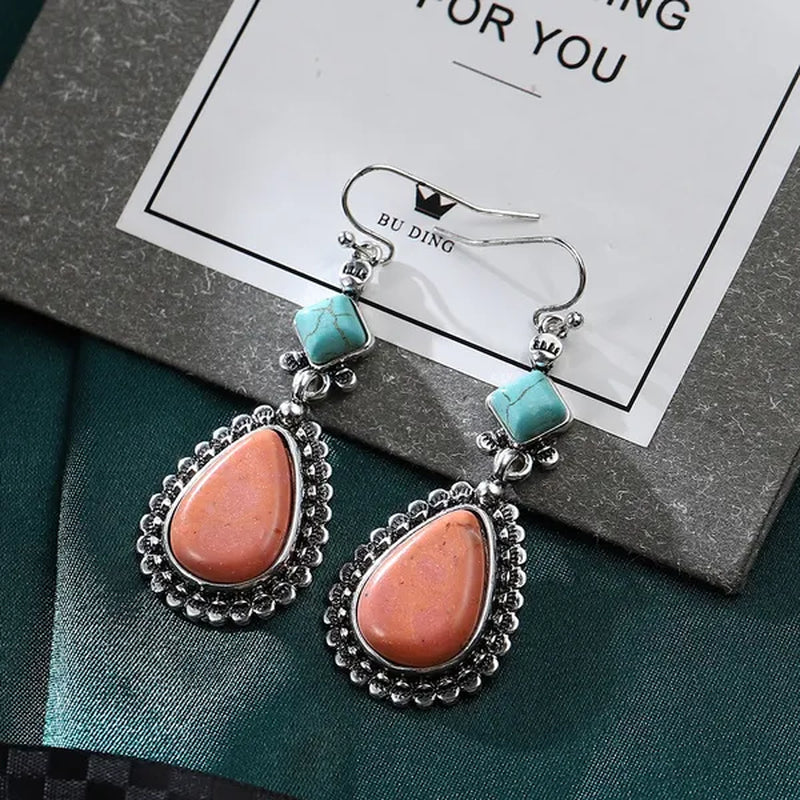 Vintage 925 Sterling Silver Natural Gemstone Pink Turquoise Earrings Woman Fashion Fine Jewelry