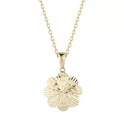Diamond Cut Flower Pendant in 14K Yellow or White Gold, 16-18"
