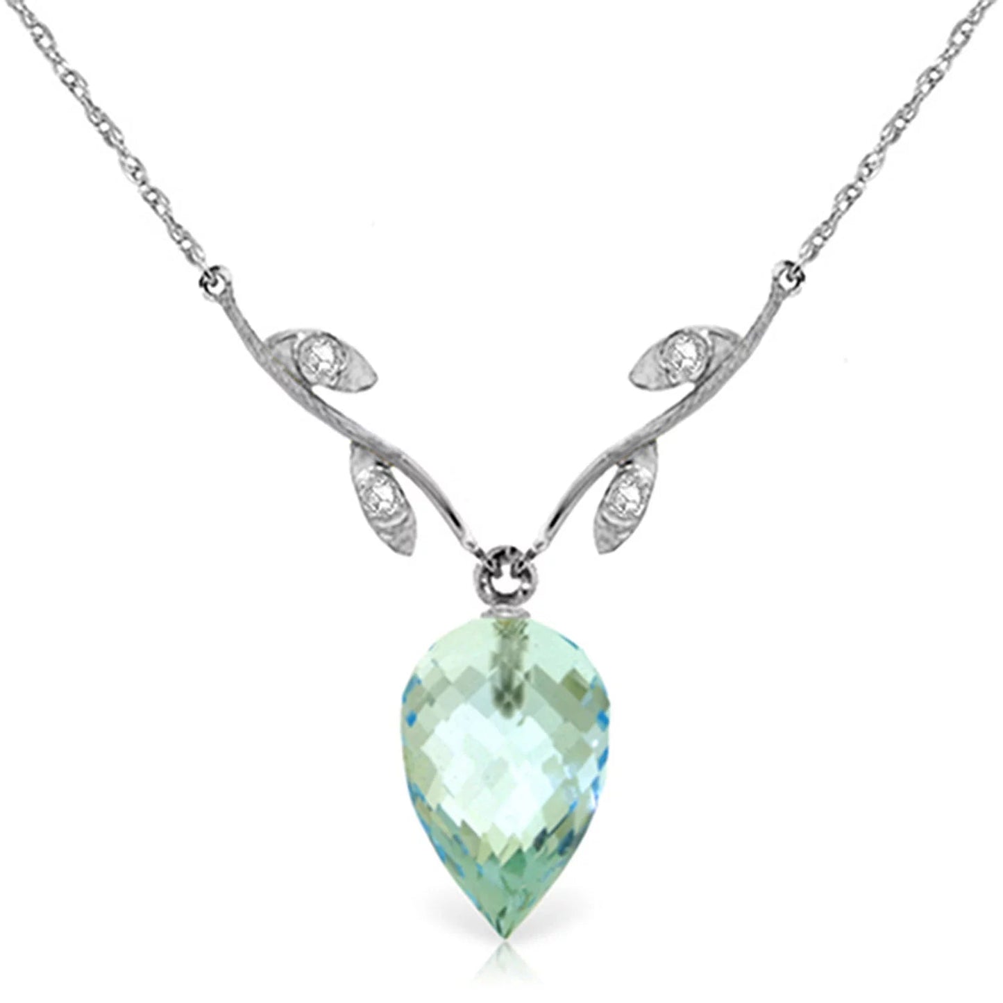 14K 18" White Gold Necklace with Diamonds and Briolette Blue Topaz