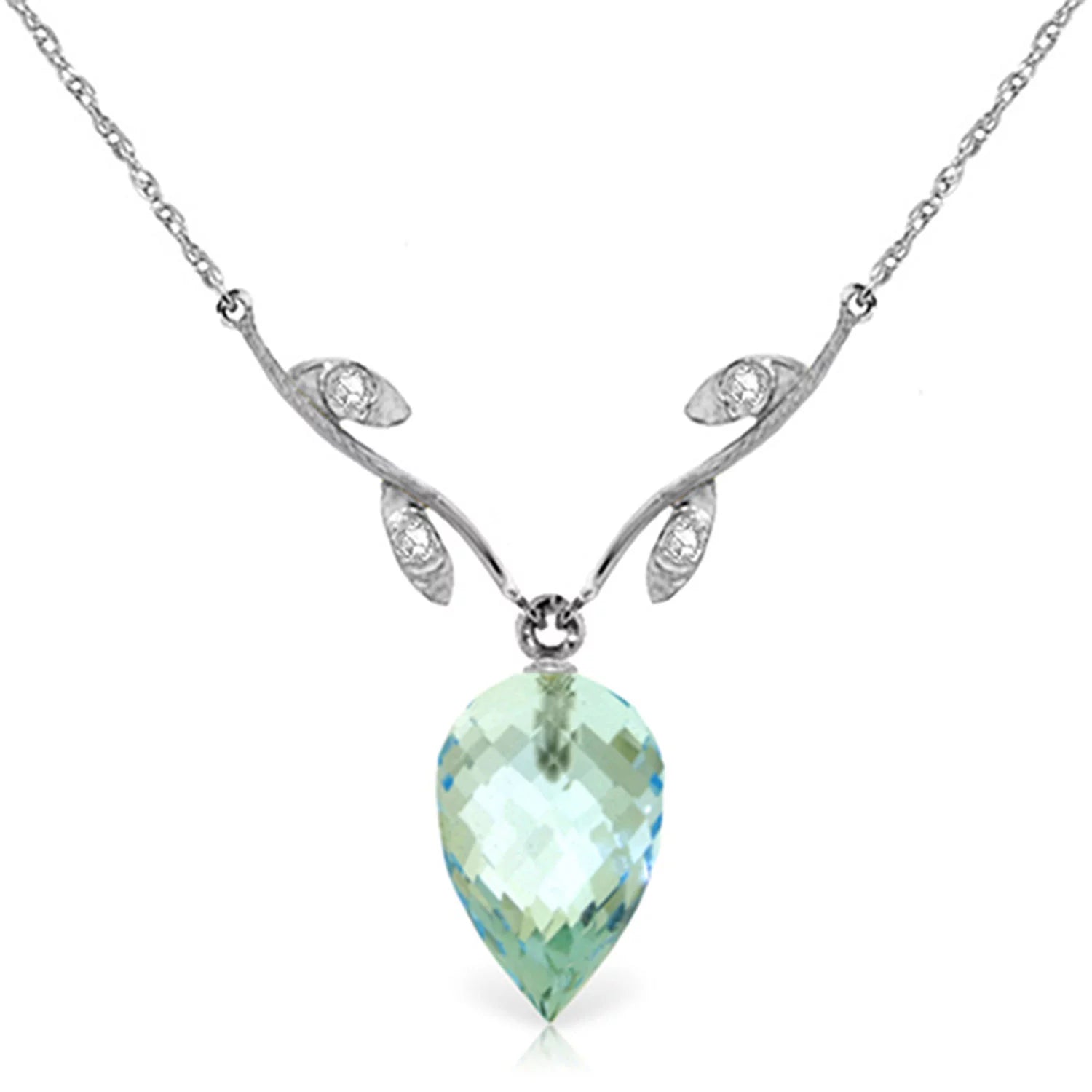 14K 18" White Gold Necklace with Diamonds and Briolette Blue Topaz