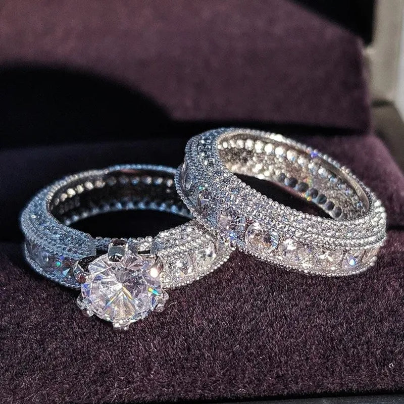 2Pcs/Set Rings for Women 925 Sterling Silver Natural Sapphire Geometric Rings for Women AAA Zircon Diamond Ring Princess Wedding Wedding Ring Set Birthday Valentine'S Day Gift Accessories Jewelry