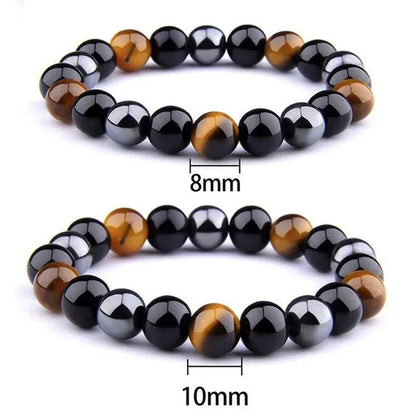 Men'S Fashion Natural Stone Bracelet Tiger Eye Triple Protection Hematite and Black Obsidian Bracelet Gift Jewelry