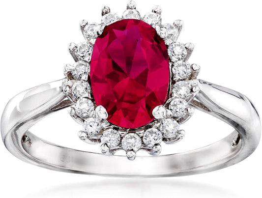 2.20 Carat Simulated Ruby and .20 Ct. T.W. CZ Halo Ring in Sterling Silver