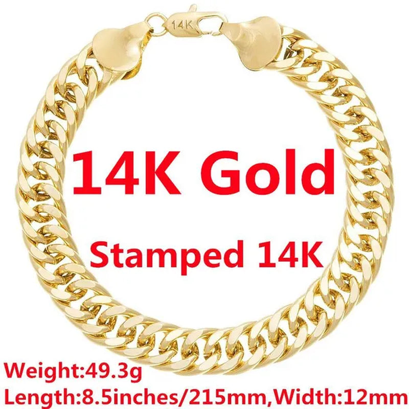 14K Solid Yellow Gold Bracelet Chain For Men Jewelry Women Jewelry 215mm 8.5" Wide 12mm Stamped 14K
