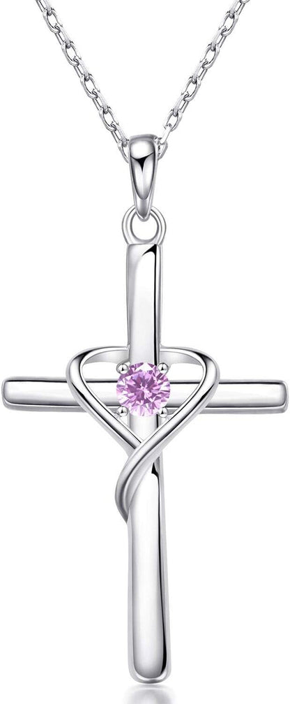 925 Sterling Silver Cross Necklace for Women Teen Girls 14K Gold Plated or Rose Gold Birthstone Necklaces for Teen Girls Gifts for Mother'S Day, Birthday or Anniversary