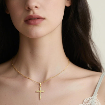 Gold Cross Necklace 14K Gold Cross Necklaces for Women Minimalist Design with Rounded Edges Crosses Pendant for Women Chain Gold Crosses