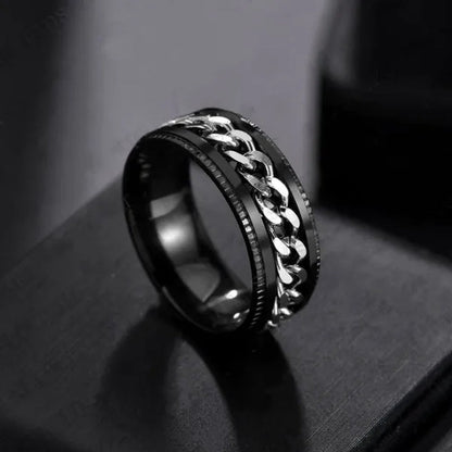 Fashion Punk Stainless Steel 8Mm Rings for Men Chain Rings Biker Grooved Edge, Size 5-13