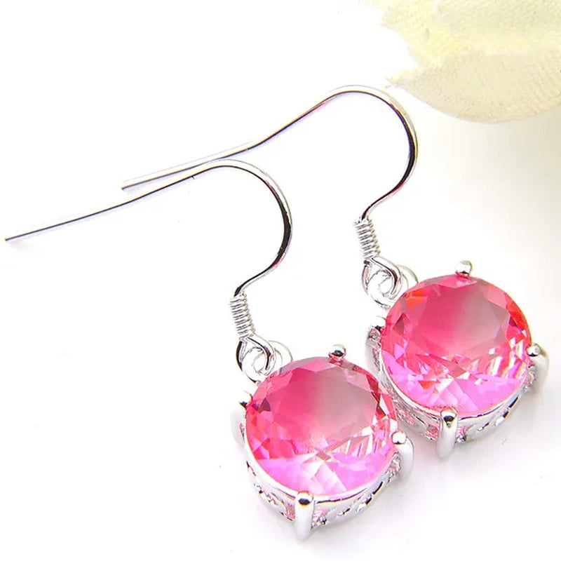 Luckyshine Dazzling Round Fire Bi-Colored Tourmaline Gemstone Silver Earrings Pendants Necklaces Jewelry Sets for Women