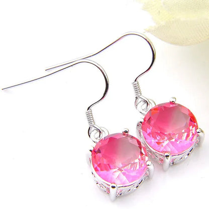Luckyshine Dazzling Round Fire Bi-Colored Tourmaline Gemstone Silver Earrings Pendants Necklaces Jewelry Sets for Women