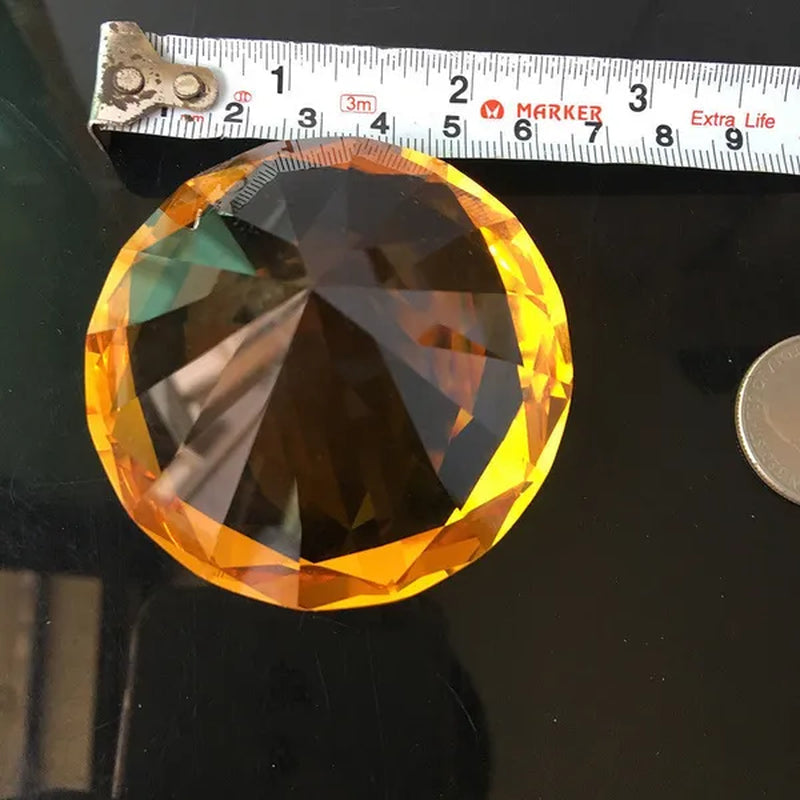 60mm Pink Crystal Yellow Diamond Ruby Glass Faceted Paperweight Display Jewelry