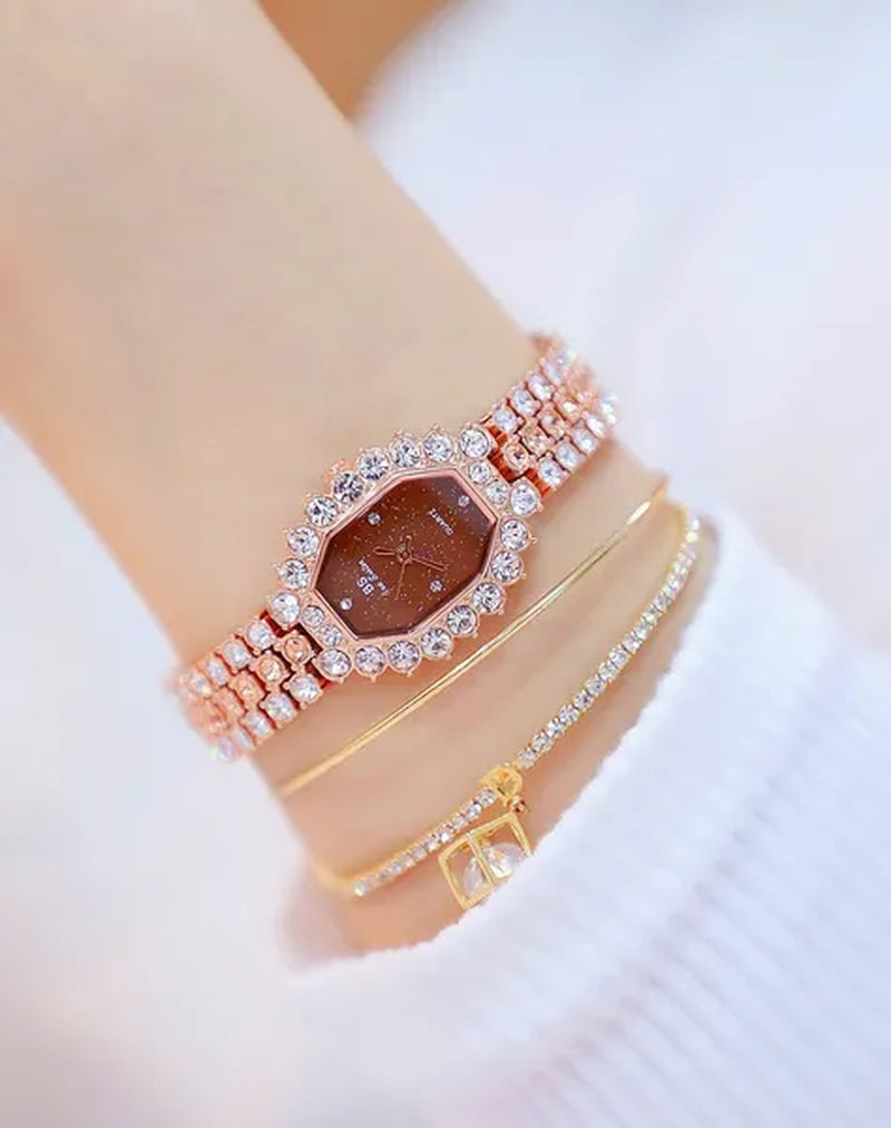 BS Brand Fashion Watches Women Ladies Diamonds Small Bracelet Watch Green Stone Gold Waterproof Montre Femme