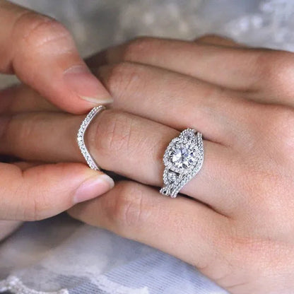 3psc Popular 925 Silver White Diamond Engagement Wedding Anniversary women's set ring size 6-10