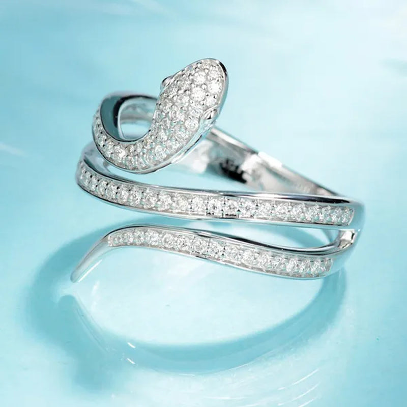 Unique Design Personality Snake Ring Exquisite 925 Sterling Silver Jewelry for Women Rings White Sapphire Diamond Engagement Band Fashion Bride Wedding Accessories Anniversary Gift Size 4-12 Bague Femme