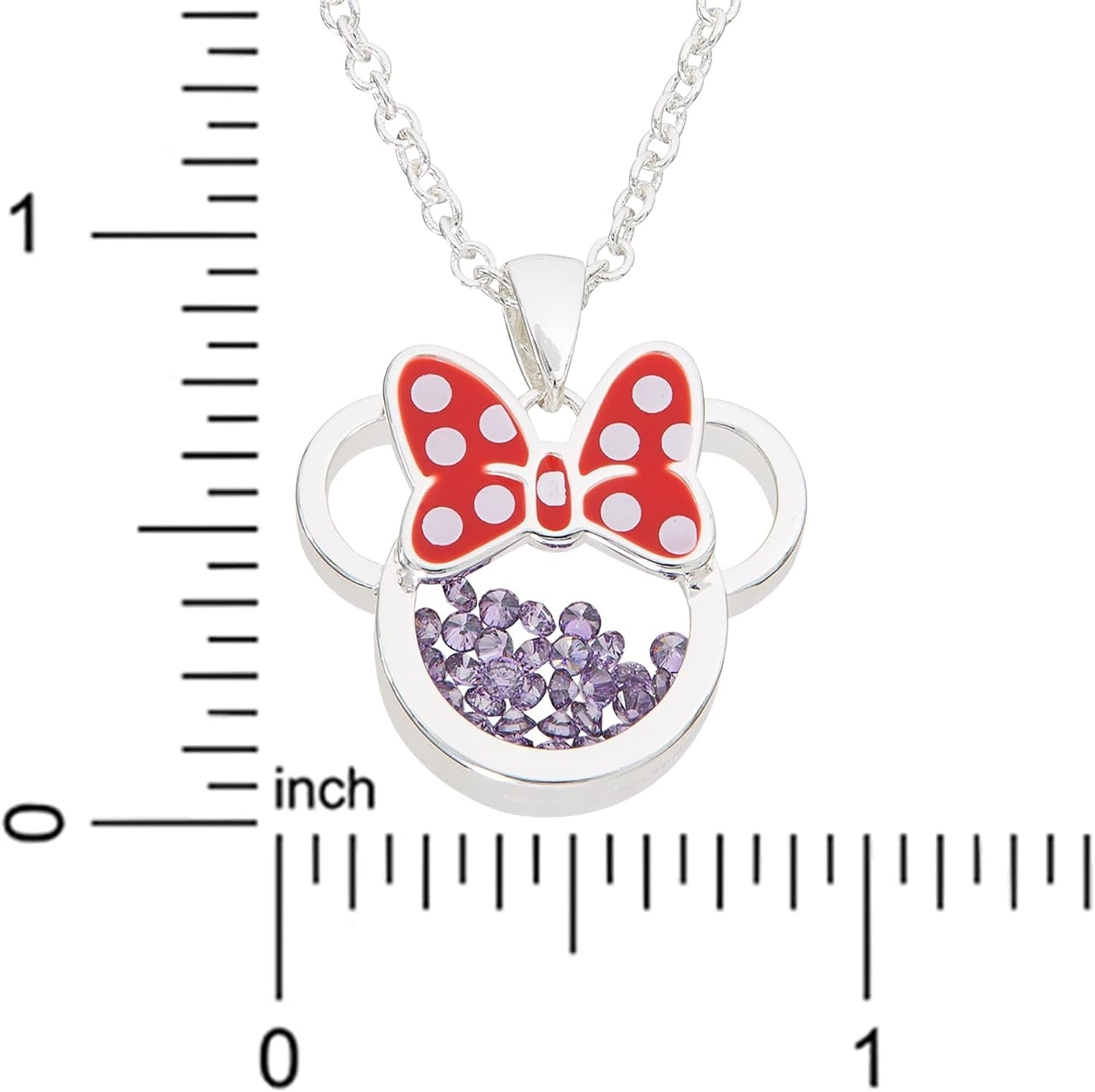Women and Girls Birthstone Jewelry - Minnie Mouse Cubic Zirconia Shaker Pendant Necklace, Silver Plated, 18+2" Extender