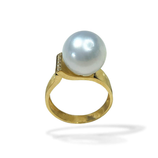 Authentic South Sea Pearl Gold Ring, Australian South Sea Cultured Pearl in 9K Wide Band Ring, AAA Grade South Sea Pearl Ring, Size 8-8 2/1 (US 8)
