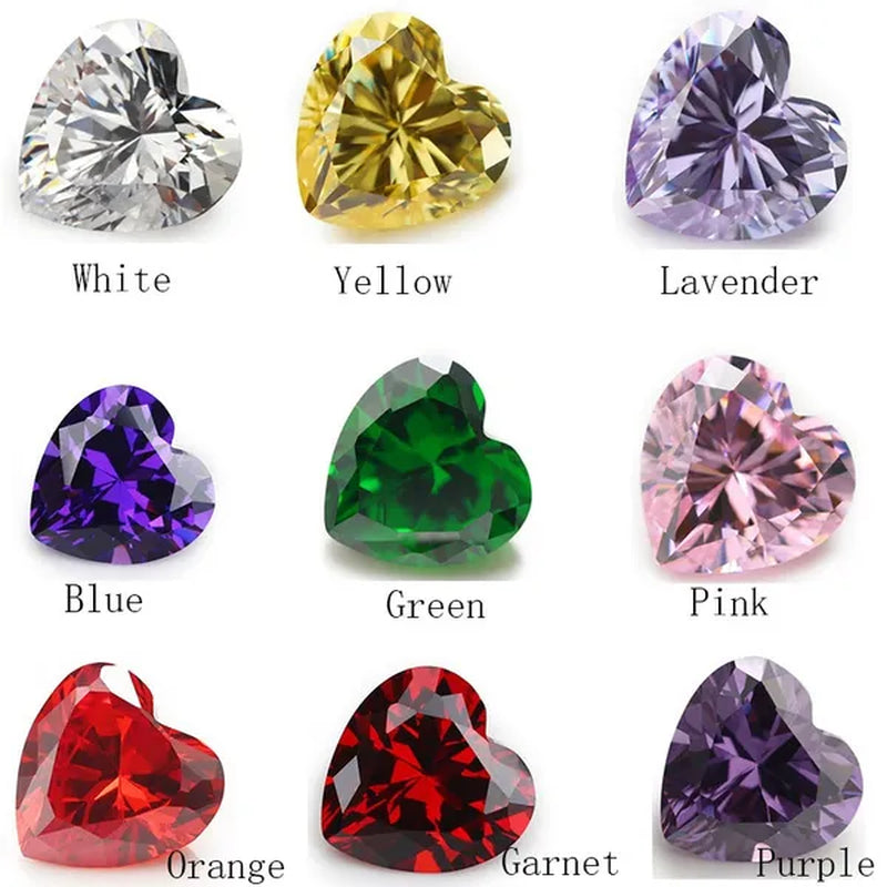 50Pcs 3X3~15X15 AAAAA Heart Shape White , Voilet,Olive , Purple, Black, Pink Cubic Zirconia Stone Loose Cz