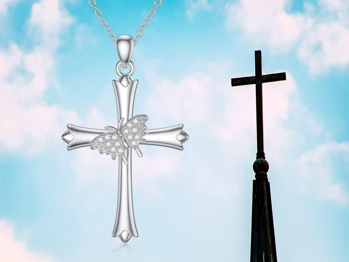 Diamond Cross Necklace for Women 925 Sterling Silver D Color Diamonds Cross Pendant Religious Jewelry Gifts for Birthday Christmas Mother'S Day
