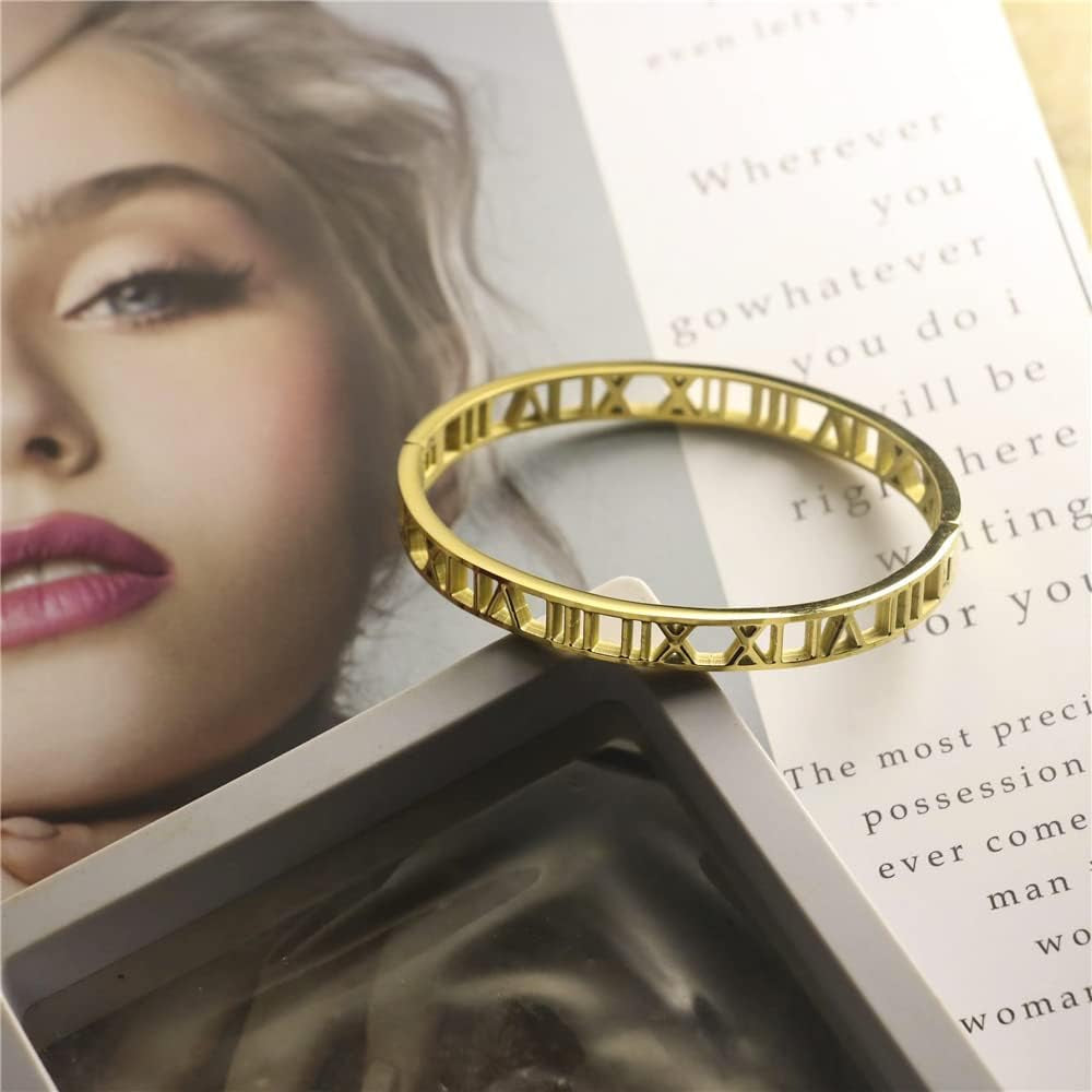 Roman Numeral Series Hollow Carved Bracelet, Fashionable Women'S Bracelet, Roman Numeral Bracelet, Three-Color Roman Bracelet