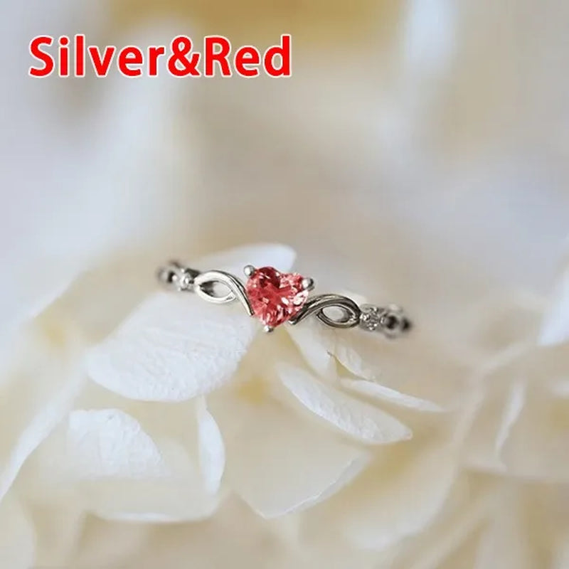 (6 Colors) Simple and Exquisite Women'S Gold -Plated Sky Blue Heart-Shaped Sapphire Diamond Fashion Ring Engagement Wedding Gift Birthday Party High Jewelry (Size 5-11)