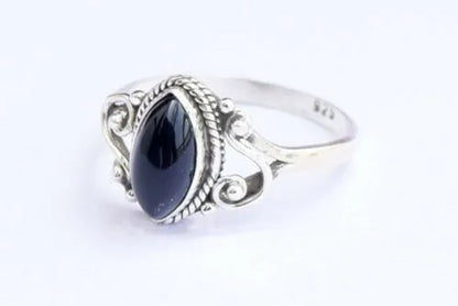 925 Sterling Silver Marquise Shape Black Onyx  Handmade Ring Engagement Rings for Women Men Vintage Fine Jewelry Party Ring Gift