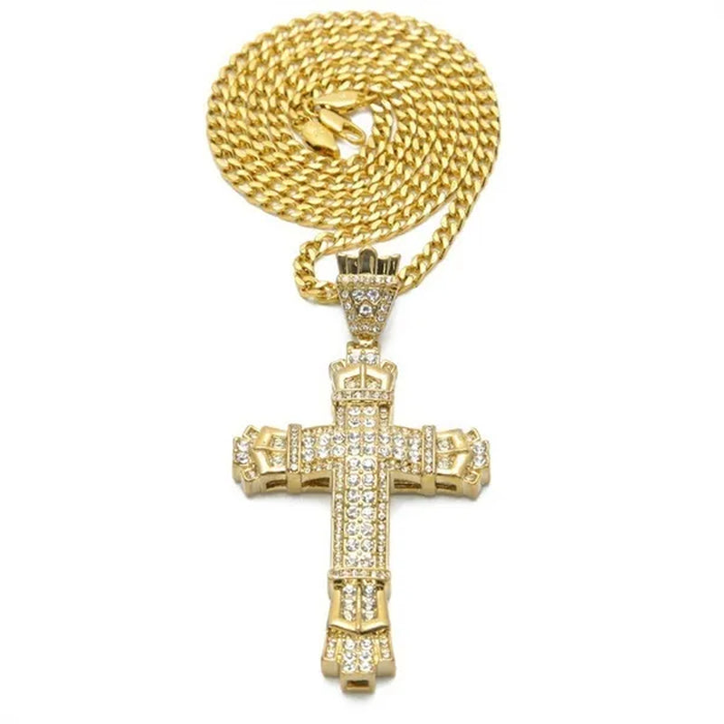 Hip Hop Cross Exquisite Men'S Fashion Jewelry 18K Gold/925 Silver DIAMOND Stainless Steel Pendant Necklace